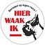 Hier waak ik waarschuwingsbordje Boxer aluminium Ø75mm met tape