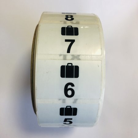 Garderobe stickers met een koffer en nummers 1 t/m 500 op rol