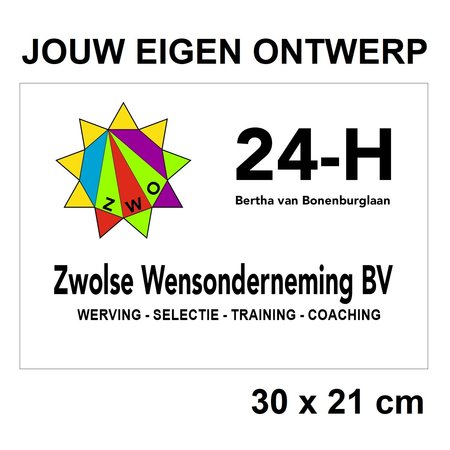 Aluminium bedrijfsbordje met jouw eigen ontwerp 30x21cm (ca. A4) - handmatig