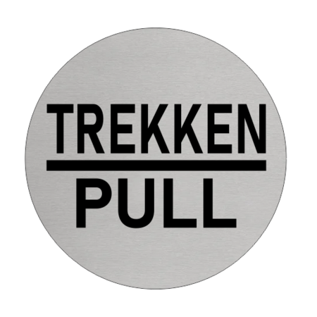 Aluminium deurbordje TREKKEN - PULL Ø75mm met tape