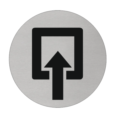 Ingang Aluminium pictogram bordje om aan te geven waar de ingang is, Ø75mm met tape