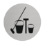 Werkkast  Aluminium pictogram bordje om aan te geven dat de deur toegang geeft tot de werkkast met schoonmaakmiddelen, Ø75mm met tape.
