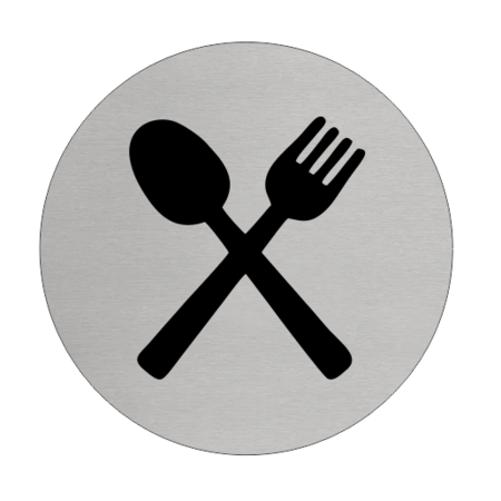 Kantine of Restaurant Aluminium pictogram deurbordje toegang eetgelegenheid   Ø75mm met tape