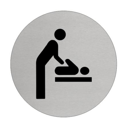 Baby verschonen Aluminium pictogram deurbordje toegang de ruimte om een baby te kunnen verschonen, Ø75mm met tape.