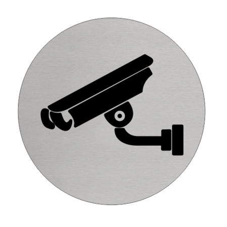 Camera aanwezig  Aluminium pictogram bordje om aan te geven dat er camera's hangen, Ø75mm met tape.