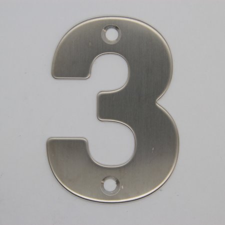 RVS / Edelstaal 3D Nummer of Huisnummer 3 met 2 boorgaten