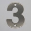 RVS / Edelstaal 3D Nummer of Huisnummer 3 met 2 boorgaten