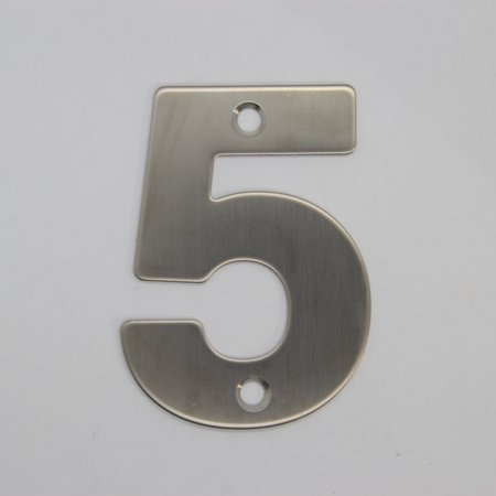 RVS / Edelstaal 3D Nummer of Huisnummer 5 met 2 boorgaten