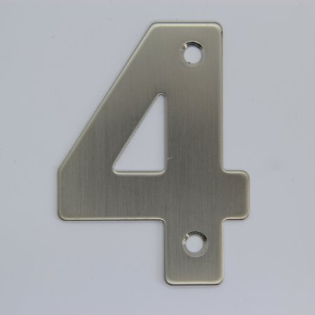 RVS / Edelstaal 3D Nummer of Huisnummer 4 met 2 boorgaten