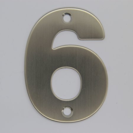 RVS / Edelstaal 3D Nummer of Huisnummer 6 met 2 boorgaten