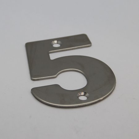 RVS / Edelstaal 3D Nummer of Huisnummer 5 met 2 boorgaten