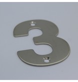 RVS / Edelstaal 3D Nummer of Huisnummer 3 met 2 boorgaten