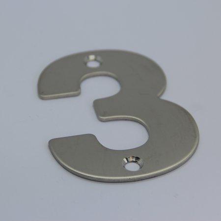 RVS / Edelstaal 3D Nummer of Huisnummer 3 met 2 boorgaten