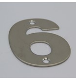 RVS / Edelstaal 3D Nummer of Huisnummer 6 met 2 boorgaten