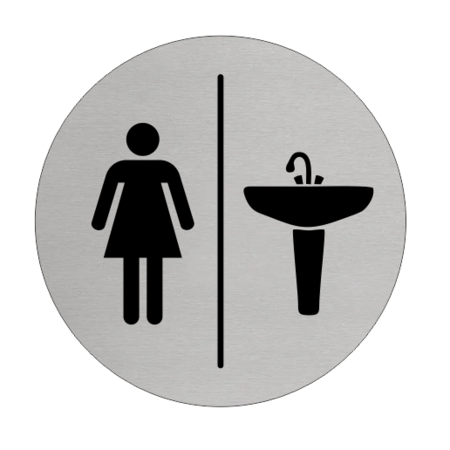Vrouwen en Wastafel bordje Aluminium Ø75mm met tape