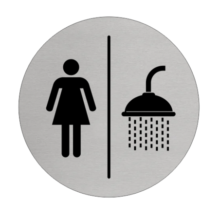 Vrouwen en Douche bordje Aluminium Ø75mm met tape