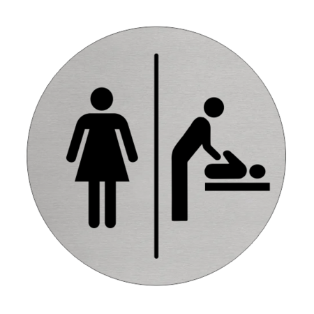 Vrouwen en Baby verzorgingruimte bordje Aluminium Ø75mm met tape
