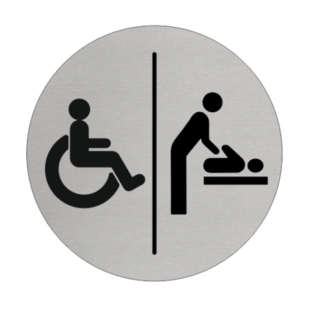 Invalide en Baby verzorgingruimte bordje Aluminium Ø75mm met tape