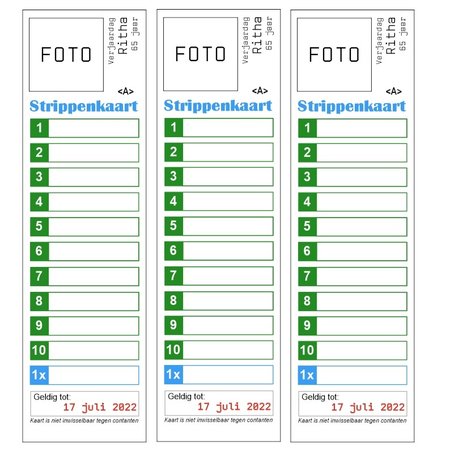Strippenkaart of Knipkaart Full Colour bedrukt 50x175mm per 100 stuks