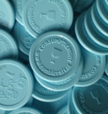 1000 Plastic reliëfmunten of gegraveerde munten in een eigen ontwerp vanaf 1000 stuks in de maat Ø25 en Ø29mm  met 2 niet gelijke zijden