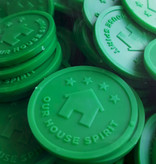 1000 Plastic reliëfmunten of gegraveerde munten in een eigen ontwerp vanaf 1000 stuks in de maat Ø25 en Ø29mm  met 2 niet gelijke zijden