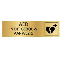 Goudkleurig Deurbordje AED in dit gebouw aanwezig