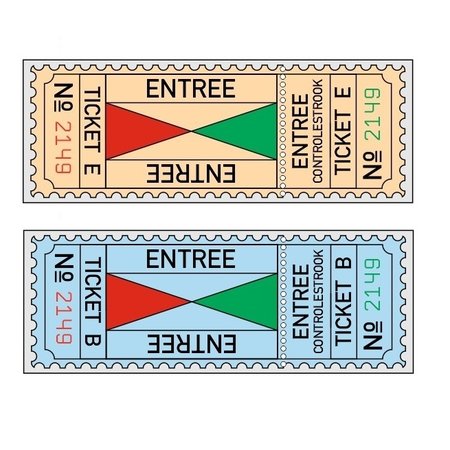 XL-Entreekaartjes met controle strook in boekjes per 500 toegangs- kaartjes gebundeld. XL-Ticket formaat is 75 x 27½mm in een boekje - 500 stuks