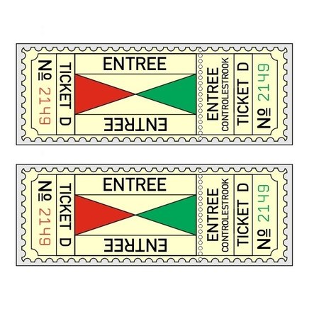 XL-Entreekaartjes met controle strook in boekjes per 500 toegangs- kaartjes gebundeld. XL-Ticket formaat is 75 x 27½mm in een boekje - 500 stuks