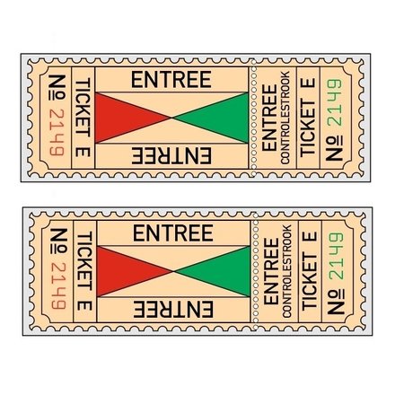 XL-Entreekaartjes met controle strook in boekjes per 500 toegangs- kaartjes gebundeld. XL-Ticket formaat is 75 x 27½mm in een boekje - 500 stuks