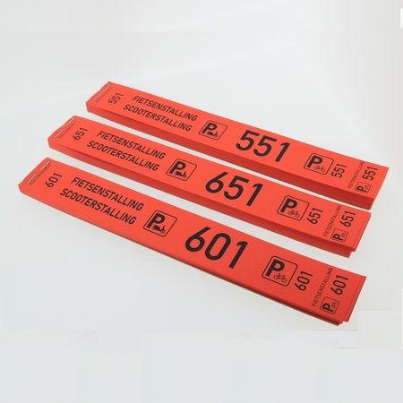 Fietsenstalling labels of Fietslabels met doorlopende nummering en een klantencoupon in ca. 29x4cm per 500 stuks