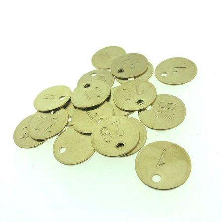 Genummerde Sleutellabels Blank Messing rond met geslagen nummer zonder kleurinleg