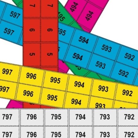 CombiCraft 1000 Nummerblokjes of lootjes in 40x27½mm  met een dubbele nummering, geheel geperforeerd. (1 nummer = 20x27½mm)