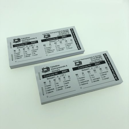 Afgifte of reparatiebon naar eigen ontwerp zwart bedrukt per 1000 stuks