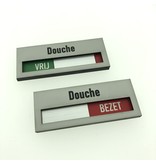 Schuifbordjes in een acrylaat schuifprofiel RVS-Look met een koptekst naar keuze eventueel in een eigen lettertype