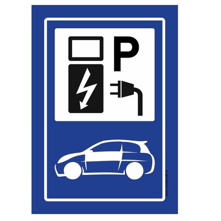 Parkeerplaats  voor uitsluitend elektrische auto's en oplaadpunt - oplaadpaal voor  elektrische auto's, bord is 21x30cm