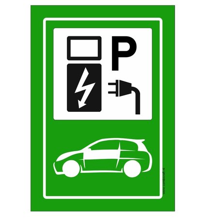 Groen bordje Parkeerplaats , voor elektrische auto's en oplaatplek - opladen van elektrische auto's, bord is 21x30cm