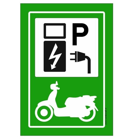 Groen bordje Parkeerplaats , voor elektrische scooters en oplaatplek - opladen van elektrische scooters of fietsen, bord is 21x30cm
