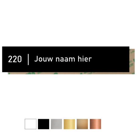 Kunststof naamplaatje 100x20mm met tape en huisnummer
