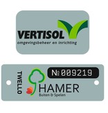 Aluminium Langwerpige Logoplaatjes  Weersbestendig in diverse maten verkrijgbaar met afgeronde hoeken. Stanskwaliteit.