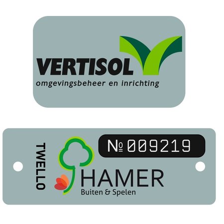 Aluminium Langwerpige Logoplaatjes  Weersbestendig in diverse maten verkrijgbaar met afgeronde hoeken. Stanskwaliteit.