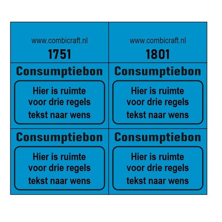 CombiCraft 1000 Consumptiebonnen met jouw  tekst in het zwart gedrukt. Strips met bonnen zijn genummerd.