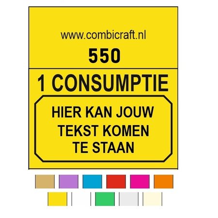 CombiCraft 1000 Consumptiebonnen "1 CONSUMPTIE" met jouw  tekst in het zwart gedrukt. Strips met bonnen zijn genummerd.