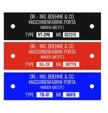 Typeplaatje - Machineplaatje - Industrieplaatje 70x20mm van gekleurd Aluminium met 2 gaatjes van Ø3mm, met een individuele nummering