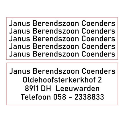 Mooie lichtgewicht en compacte zelfinktende Stempel met jouw tekst of ontwerp naar wens op een afdrukmaat van maximaal 22x58mm