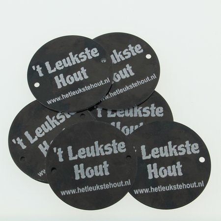 Logoplaatje Gekleurd Aluminium Ø50 mm met 2 gaatjes en gravering