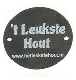 Logoplaatje Gekleurd Aluminium Ø50 mm met 2 gaatjes en gravering