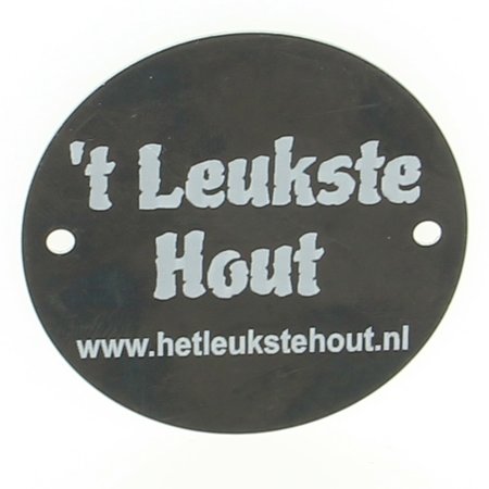 Logoplaatje Gekleurd Aluminium Ø50 mm met 2 gaatjes en gravering
