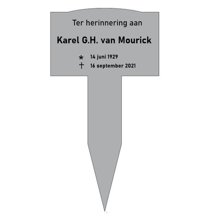 Grafmarkering 'Greenwich" is een rechthoekig RVS-Look bordje in  240x150mm  met licht gebogen bovenzijde