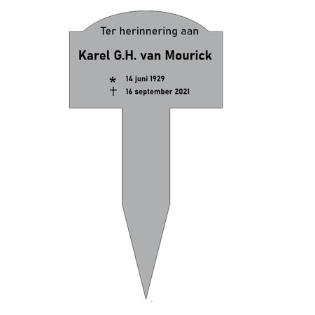 Grafmarkering 'Plymouth" is een rechthoekig RVS-Look bordje in  240x153mm  met  een boog aan de bovenzijde