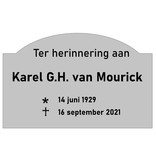 Grafmarkering 'Plymouth" is een rechthoekig RVS-Look bordje in  240x153mm  met  een boog aan de bovenzijde